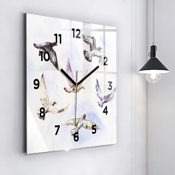 Wanduhr quadratisch mit motiv Fliegende Vögel