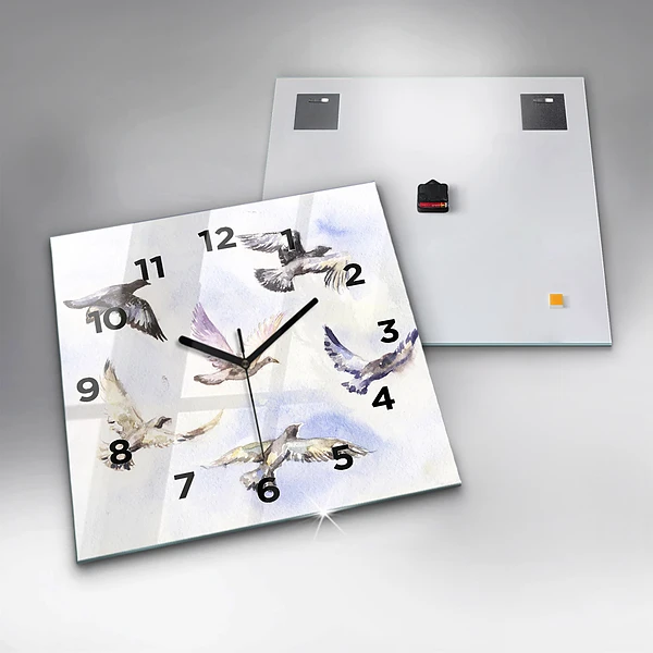 Wanduhr quadratisch mit motiv Fliegende Vögel