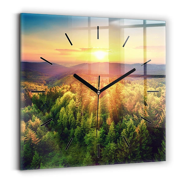 Wanduhr modern quadratisch Sonnenuntergang über den Hügeln