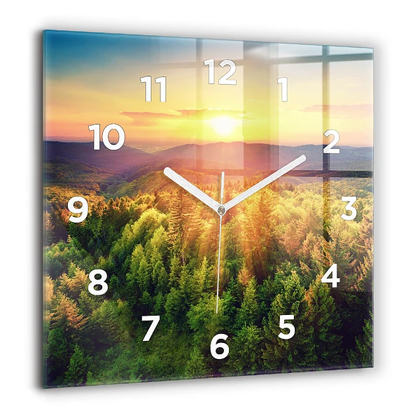 Wanduhr modern quadratisch Sonnenuntergang über den Hügeln