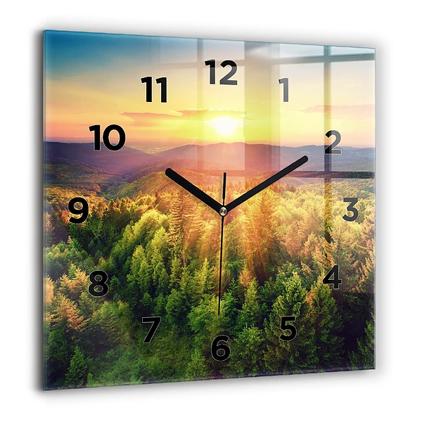 Wanduhr modern quadratisch Sonnenuntergang über den Hügeln