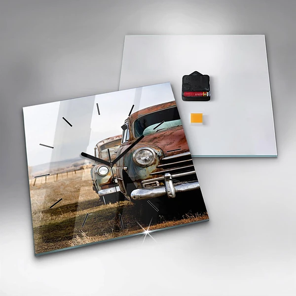 Wanduhr quadratisch Alte Autos