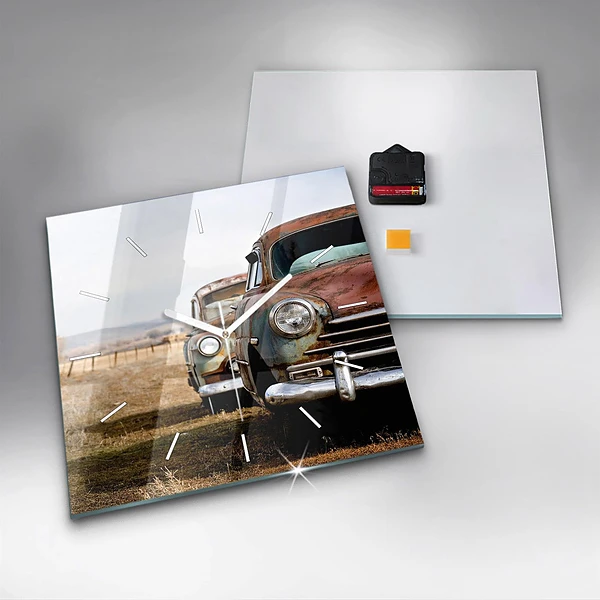 Wanduhr quadratisch Alte Autos
