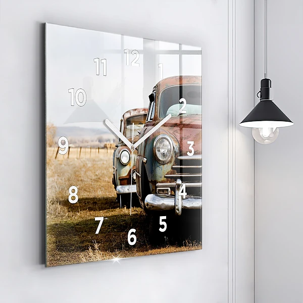 Wanduhr quadratisch Alte Autos