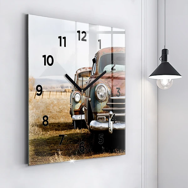Wanduhr quadratisch Alte Autos