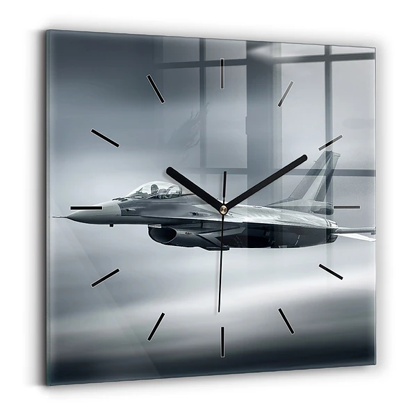 Wanduhr modern quadratisch Militärflugzeug im Flug