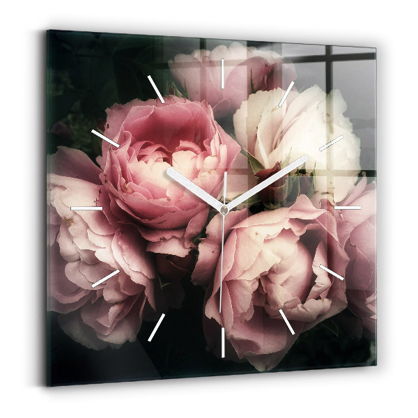 Wanduhr quadratisch mit motiv Blumenstrauß aus rosa Rosen