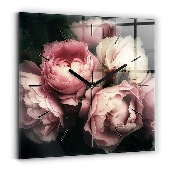 Wanduhr quadratisch mit motiv Blumenstrauß aus rosa Rosen