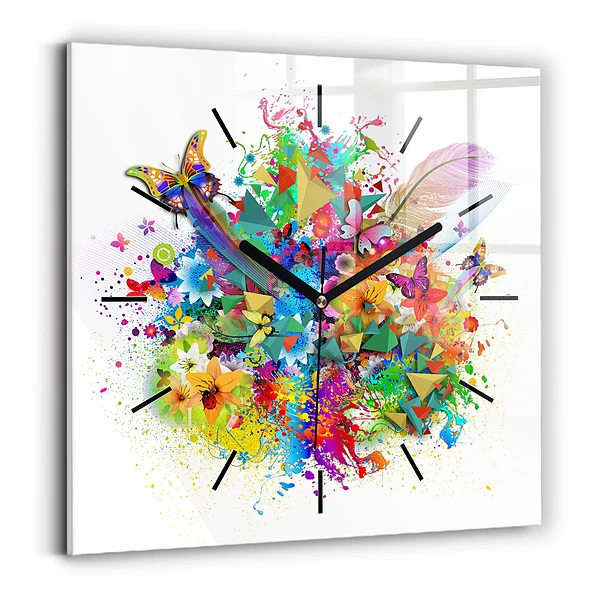 Wanduhr quadratisch Florale Harmonie mit Schmetterlingen