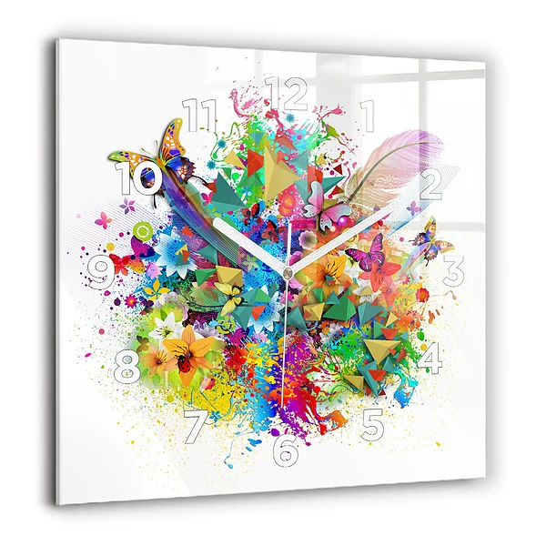 Wanduhr quadratisch Florale Harmonie mit Schmetterlingen