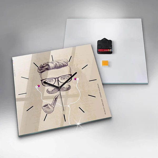 Wanduhr modern quadratisch Mann mit Pfeife