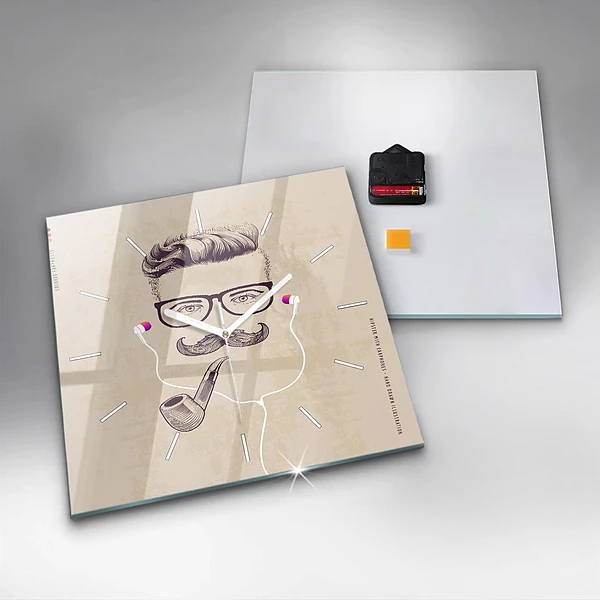 Wanduhr modern quadratisch Mann mit Pfeife