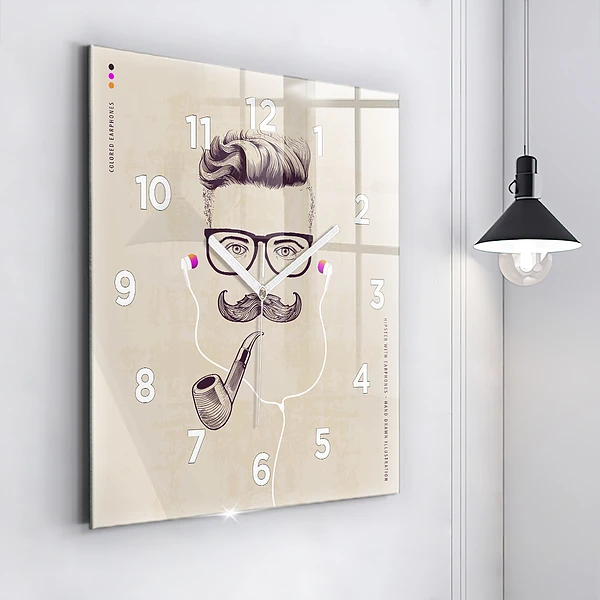 Wanduhr modern quadratisch Mann mit Pfeife