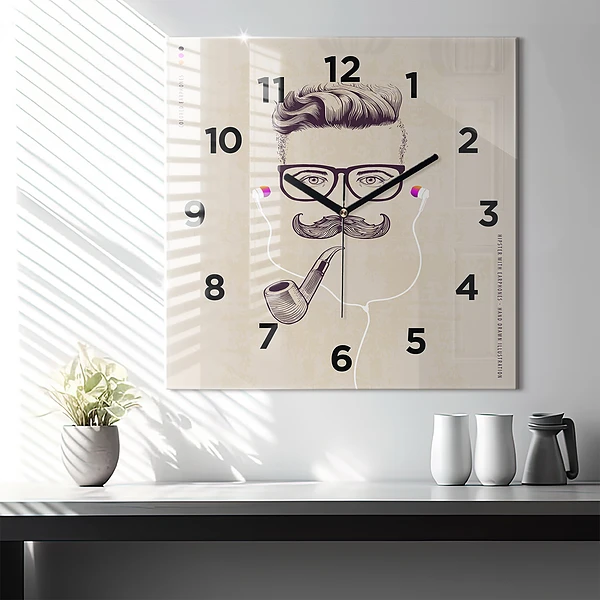 Wanduhr modern quadratisch Mann mit Pfeife
