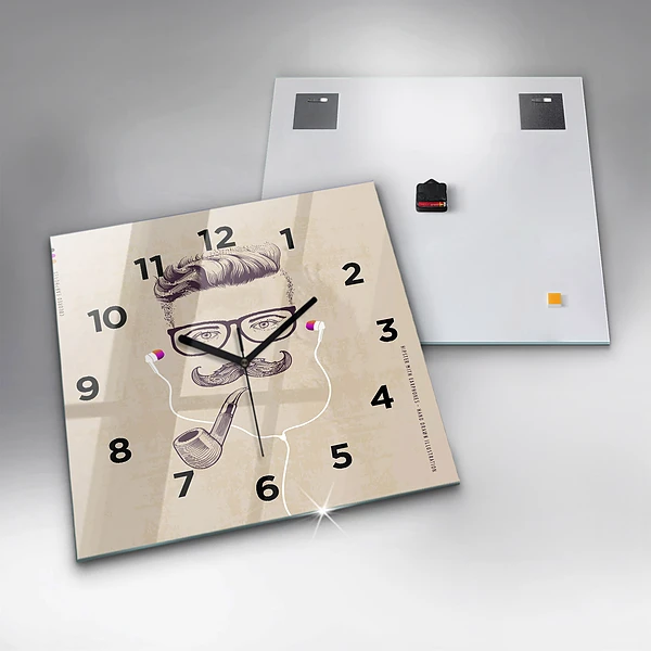 Wanduhr modern quadratisch Mann mit Pfeife