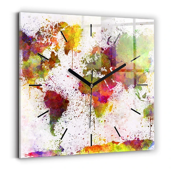 Wanduhr quadratisch mit motiv Aquarellierte Weltkarte