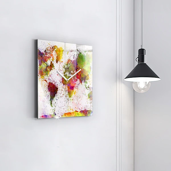 Wanduhr quadratisch mit motiv Aquarellierte Weltkarte