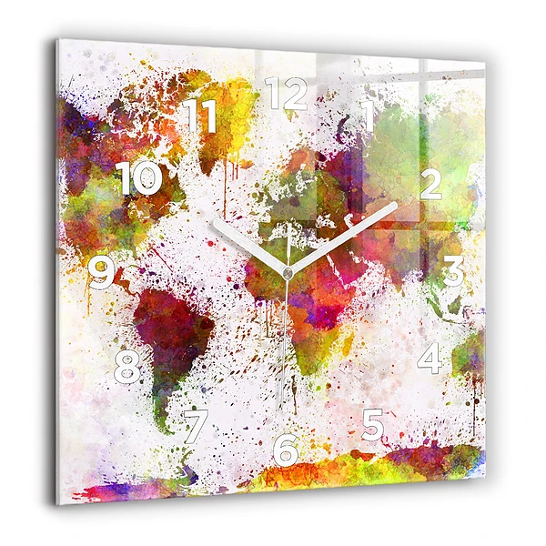 Wanduhr quadratisch mit motiv Aquarellierte Weltkarte