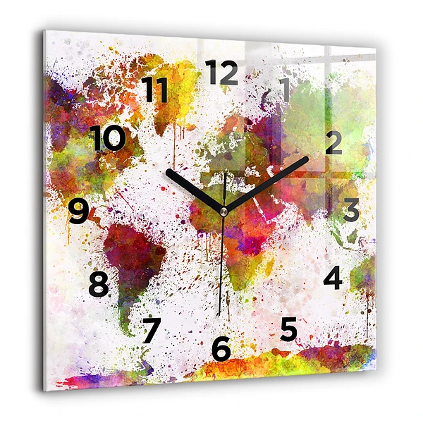 Wanduhr quadratisch mit motiv Aquarellierte Weltkarte