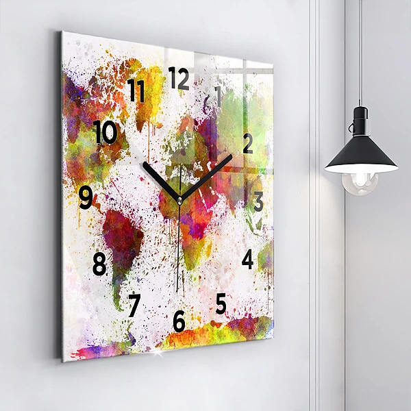 Wanduhr quadratisch mit motiv Aquarellierte Weltkarte