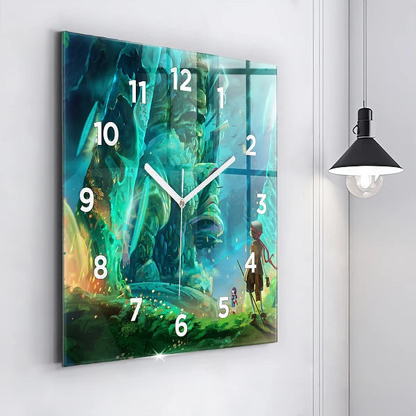Wanduhr modern quadratisch Kinder in einem Märchenwald