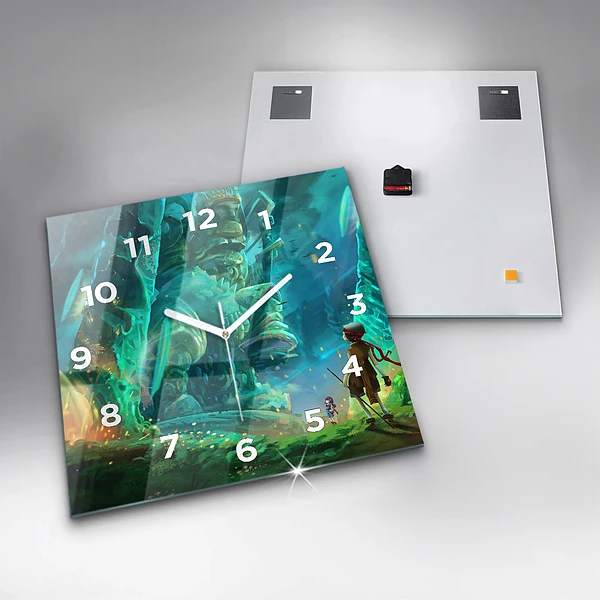 Wanduhr modern quadratisch Kinder in einem Märchenwald