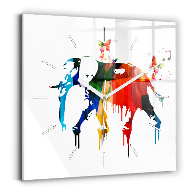 Wanduhr quadratisch mit motiv Farbig bemalter Elefant