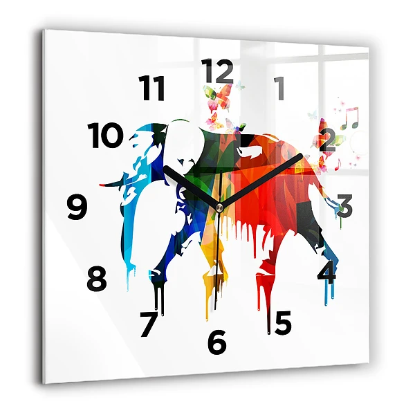 Wanduhr quadratisch mit motiv Farbig bemalter Elefant