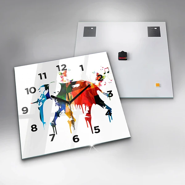 Wanduhr quadratisch mit motiv Farbig bemalter Elefant