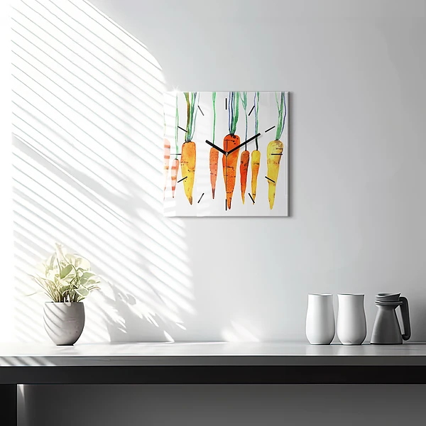 Wanduhr quadratisch Illustration von Karotten