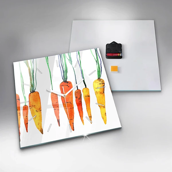 Wanduhr quadratisch Illustration von Karotten