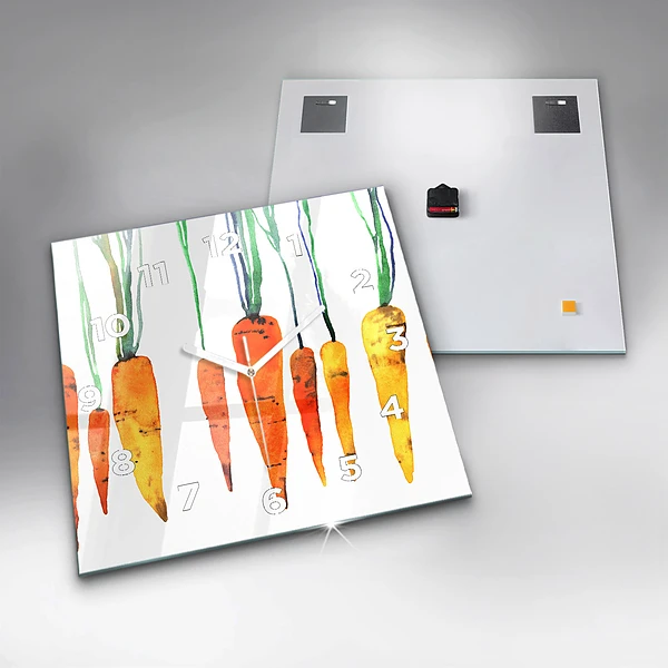 Wanduhr quadratisch Illustration von Karotten