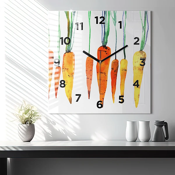 Wanduhr quadratisch Illustration von Karotten