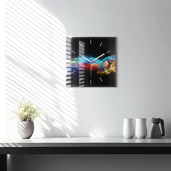 Wanduhr modern quadratisch Abstrakte farbige Linien
