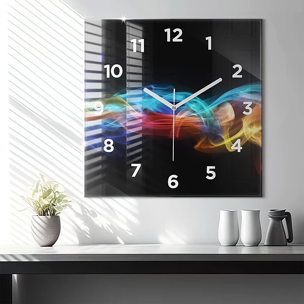 Wanduhr modern quadratisch Abstrakte farbige Linien