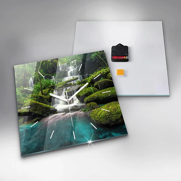 Wanduhr modern quadratisch Wasserfall Thailand