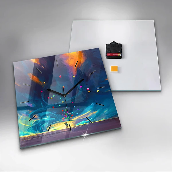 Wanduhr quadratisch mit motiv Kind und Luftballons