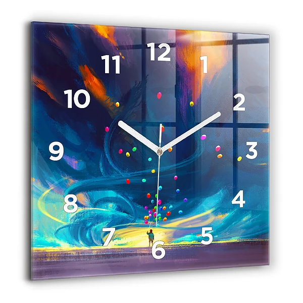 Wanduhr quadratisch mit motiv Kind und Luftballons