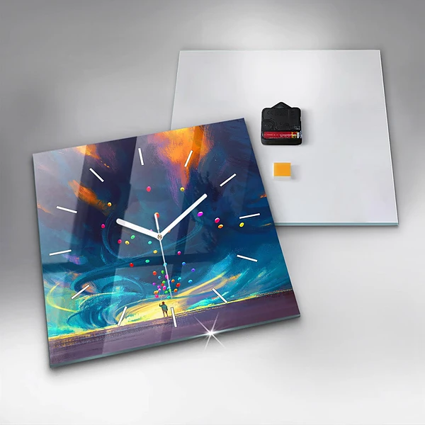 Wanduhr quadratisch mit motiv Kind und Luftballons