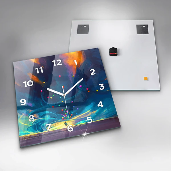 Wanduhr quadratisch mit motiv Kind und Luftballons