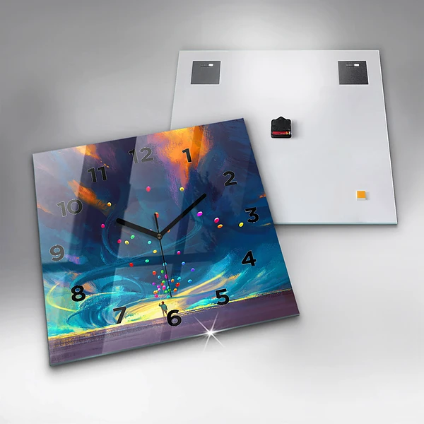 Wanduhr quadratisch mit motiv Kind und Luftballons