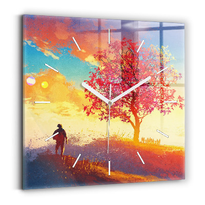 Wanduhr quadratisch Herbstlandschaft