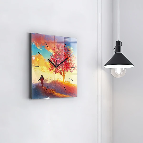 Wanduhr quadratisch Herbstlandschaft