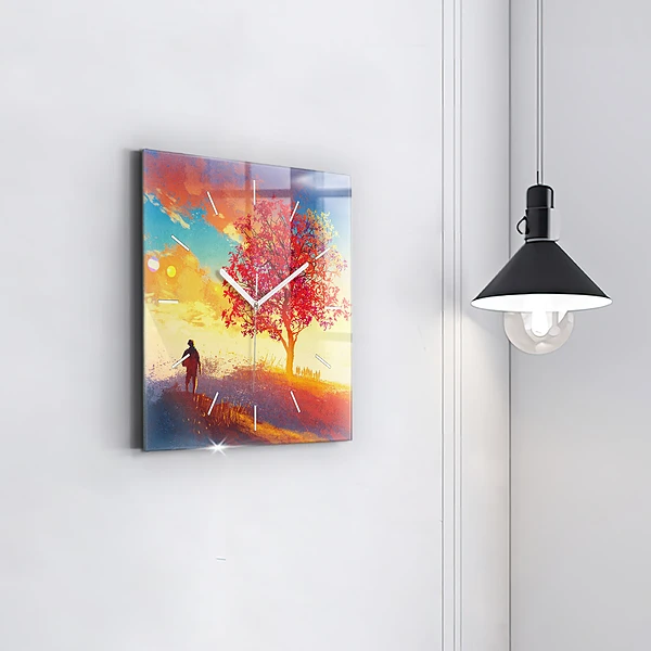 Wanduhr quadratisch Herbstlandschaft