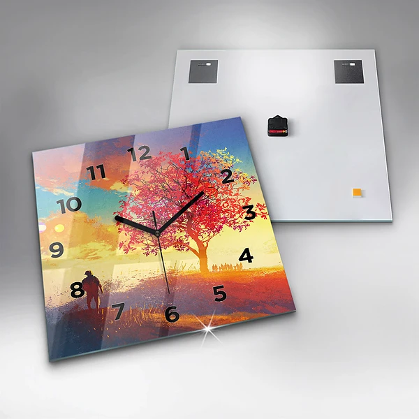 Wanduhr quadratisch Herbstlandschaft