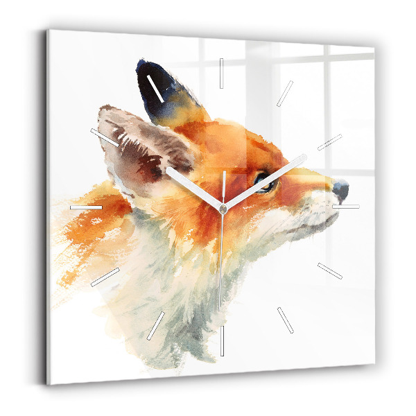 Wanduhr modern quadratisch Aquarell Jungfuchs