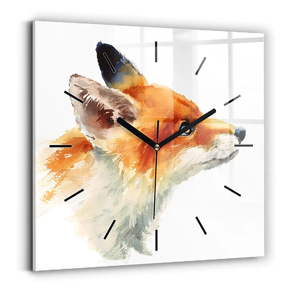 Wanduhr modern quadratisch Aquarell Jungfuchs