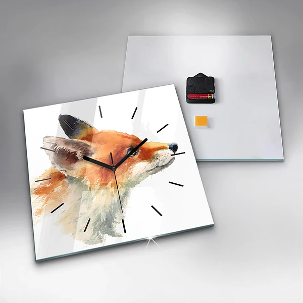 Wanduhr modern quadratisch Aquarell Jungfuchs
