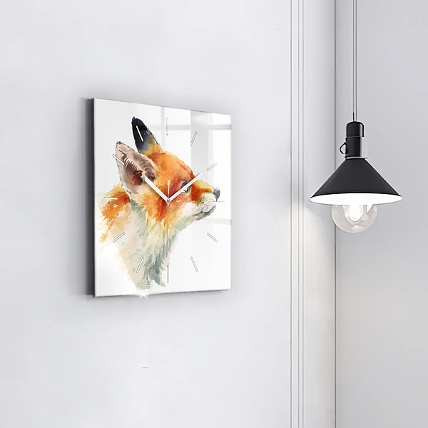 Wanduhr modern quadratisch Aquarell Jungfuchs