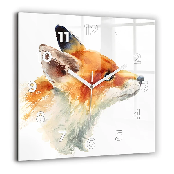 Wanduhr modern quadratisch Aquarell Jungfuchs